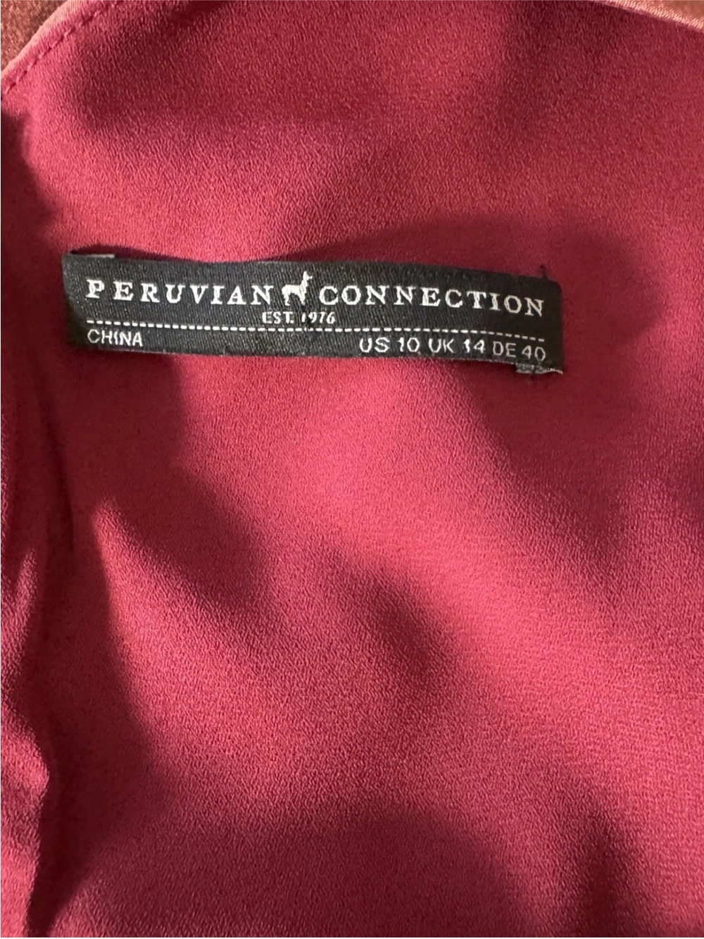 Peruvian Connection 100% Silk A-Line Dress 10 Red Asian Floral V Neck Pockets - Picture 8 of 10